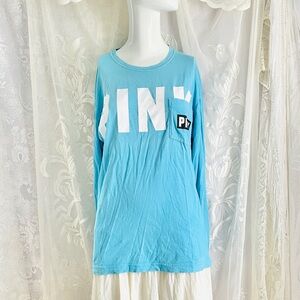 PINK Victoria's Secret Logo Blue Long Sleeve Tee
